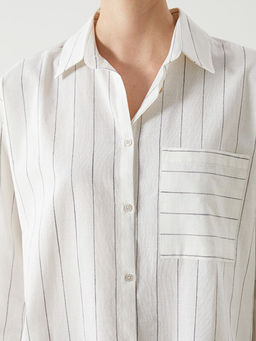 ?izgili Oversize Keten Kar???ml? Kad?n G?mlek