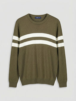 Bisiklet Yaka ?izgili Erkek Triko Kazak