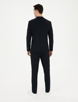 Lacivert Extra Slim Fit _izgili Tak_m Elbise