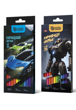 Набор цветных карандашей Schoolformat МИКС ДЛЯ МАЛЬЧИКОВ 12 цв. шестигранные, корпус дерев...