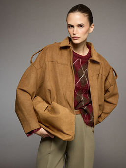 G?mlek Yaka Oversize Kad?n S?et G?r?n?ml? Ceket