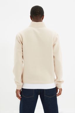 Bej Regular/Normal Kesim Dik Yaka Panelli Fermuarl? Ici Polar/S?cak Tutan Sweatshirt TMNAW21SW0347