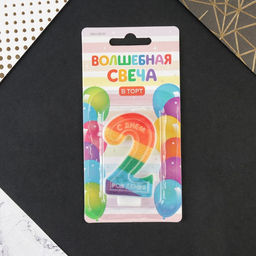 Свеча в торт цифра с цветным нанесением 2 С Днем рождения