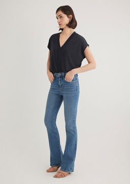 Lux Touch TENCEL TM V Yaka Siyah Tisort - Mavi фото 2