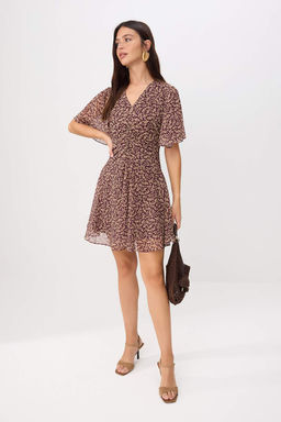 Cok Renkli Cicekli Sifon Astarl? K?sa / Mini Dokuma Elbise TWOSS26EL00430