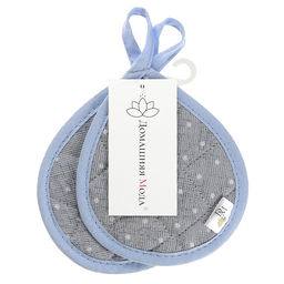 Кухонный комплект Горошек на льне: прихватка 18х20см форма Капелька - 2шт, рогожка 171г/м2, хлопок 100%, наполнитель - ватин 280г/м2, на пластмассовом подвесе, Домашняя мода (Россия)  фото 3