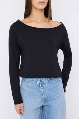 Teen Siyah-Beyaz %100 Pamuk Asimetrik Kay?k Yaka Relaxed/Rahat Kesim Orme T-Shirt TWOAW26TS00016 - Trendyolmilla фото 8