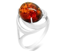 Кольцо из серебра янтарь, КП86