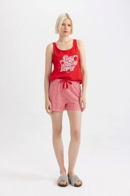 Fall in Love Pijama Tak?m? Bask?l? Atlet Kareli Beli Bagc?kl? Sort