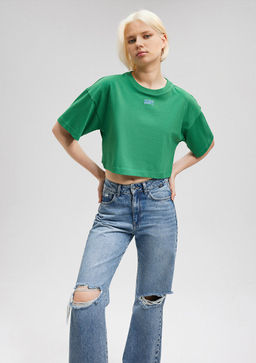 Mavi Logo Bask?l? Yesil Crop Tisort