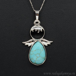 Кулон Ангелочек 25*37мм с бирюзой (имитация)