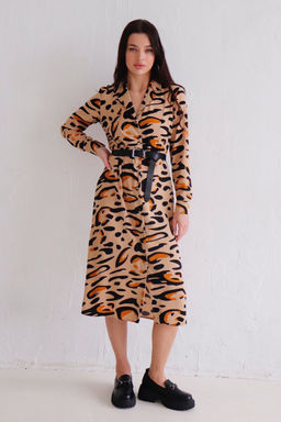 Martichelli Уценка Платье-рубашка с английским воротником бежевое с принтом фото 4