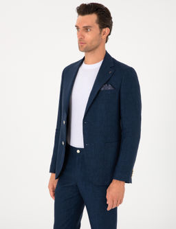 Lacivert Slim Fit %100 Keten Ceket - Cacharel фото 3