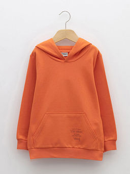 Kap??onlu Bask?l? Uzun Kollu Erkek ?ocuk Sweatshirt