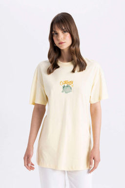 Туника-футболка с короткими рукавами и круглым вырезом с принтом - Defacto фото 3