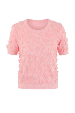 Pembe Uc Boyutlu Cicek Detayl? ve Tullu Triko Bluz TWOSS26BZ00128 - Trendyolmilla фото 5