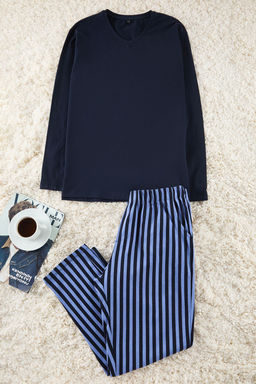 TRENDYOL MAN Ac?k Mavi Regular Fit Bask?l? Orme %100 Pamuk Pijama Tak?m? THMAW21PT0715 - Trendyolmilla фото 10