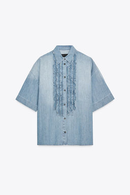 ZW COLLECTION JABOT FRILL DENIM SHIRT - Zara фото 4