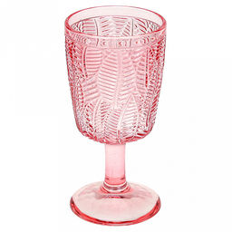Листья Бокал стеклянный 350мл, д8см, h16,8см, рельефное, цветное стекло, цвет - розовый (Китай)