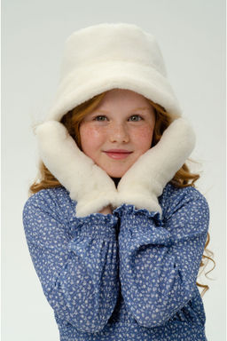 Варежки детские меховые ваниль - Woollamb фото 3