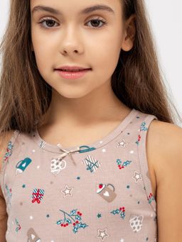 Хлопковая майка бежевого цвета с новогодним дизайном Mark Formelle