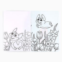 Цена за 10 шт. Блокнот раскраска А5, 8 страниц Корги. 8 марта