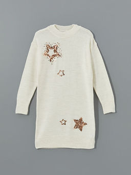 Bisiklet Yaka Pul ??lemeli K?z ?ocuk Elbise