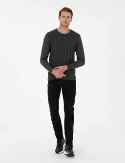 Antrasit Melanj Slim Fit Bisiklet Yaka Triko Kazak - Pierre cardin фото 4