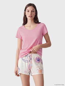 Bisiklet Yaka Kad?n ?ortlu Pijama Tak?m?