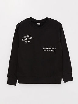 Rahat Kal?p Bisiklet Yaka Bask?l? Erkek ?ocuk Sweatshirt