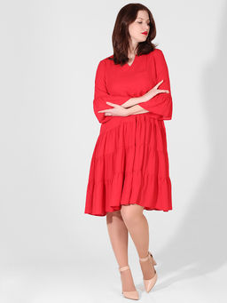 Платье-двойка свободное нарядное больших размеров красное