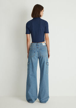 Lacivert Crop Polo Tisort - Mavi фото 4