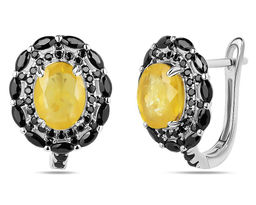 Серьги, сапфир корунд желтый , шпинель нат., NKD-3534