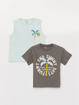 Bask?l? Erkek Bebek Atlet ve Ti??rt 2li