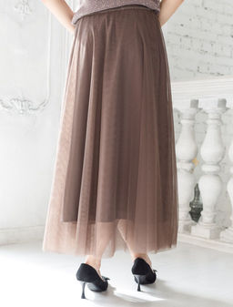 Юбка миди вечерняя на резинке из матового сатина с мягкой сеткой - Vilatte фото 3