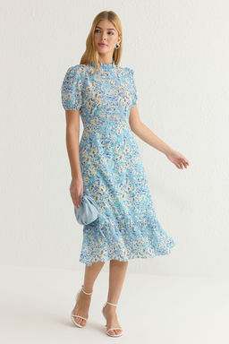 TRENDYOLMILLA Ac?k Mavi Cicekli A Kesim F?rf?rl? Midi Dokuma Elbise TWOSS20EL0894  фото 30