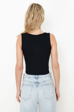 Trendyolmilla Siyah-Beyaz 2li Paket Fitted/Vucuda Oturan Fitilli Esnek Orme Bluz TWOSS24BZ00583 фото 4