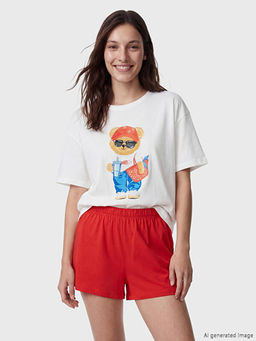 Пижама Ayı Teddy Baskılı Kadın Şortlu Pijama Takımı женская с шортами