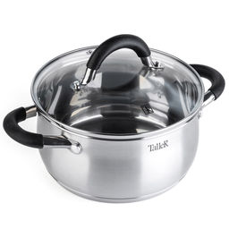 Кастрюля из нержавеющей стали Шелборн 2,2л, д18см, h9см, s0,6мм, дно s2,8мм, стеклянная жаропрочная крышка, стальной обод, пароотвод, силиконовые вставки черного цвета, капсулированное дно, полировка внешняя - матовая, внутренняя - зеркальная, мерн - Домашняя мода фото 2