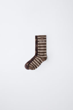2-PACK OF LONG SOCKS WITH BEAR AND STRIPE PRINT