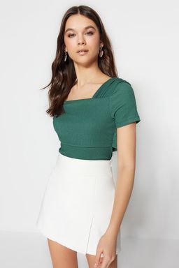 TRENDYOLMILLA Siyah Asimetrik Yakal? Fitted/Vucuda Oturan C?tc?tl? Orme Body TWOSS23BD00060 фото 16