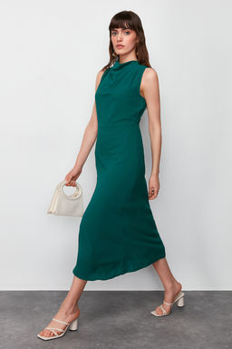 TRENDYOLMILLA Pembe Degaje Yaka Etegi Kesik Detayl? Midi Dokuma Elbise TWOSS24EL00390 фото 2