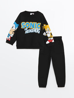 Sonic Bask?l? Erkek ?ocuk Sweatshirt ve E?ofman Alt 2li