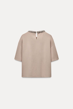 PLAIN KNIT SWEATER WITH RHINESTONE BEADS - Zara фото 6