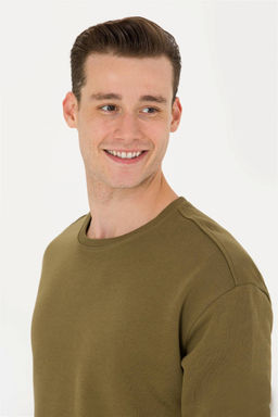 U. S. Polo Assn Мужской комфортный свитшот цвета хаки с круглым вырезом - U.s. polo assn фото 2