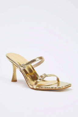 Trendyolmilla Shoes Metalik Alt?n Tasl? Toka Detayl? Ince Bantl? Kad?n Ince Topuklu Terlik TAKSS25TO00103  фото 5