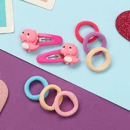 Цена за 6 шт. Набор для волос «Карамель», 10 резинок 1.5 см, 2 невидимки 3.5 см, дракончики, розовый