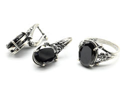 Кольцо Серьги с цирконом искусственным, цв.морион размер 19