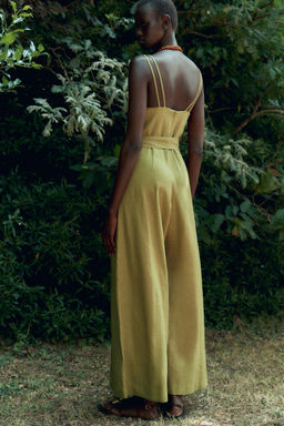 WIDE-LEG STRAPPY LINEN BLEND JUMPSUIT - Zara фото 13