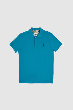 Erkek Slim Fit Polo Yaka Petrol Basic Ti__rt